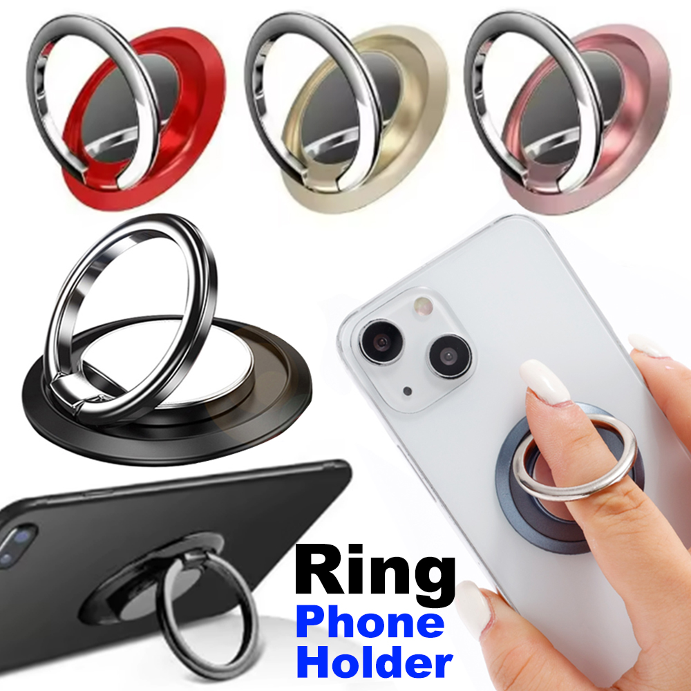 Phone Accessories Holder Car - ที่จับโทรศัพท์แบบหมุนได้ 360 องศา พร้อมขาตั้งและแหวนจับ ติดตั้งด้วยแม่เหล็กในรถยนต์ แผ่นสติ๊กเกอร์ติดด้านหลังโทรศัพท์