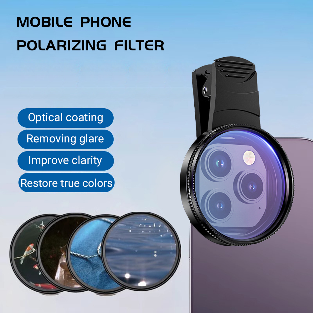 Phone Accessories Useful - เลนส์โทรศัพท์มือถือ 52 มม. พร้อมฟิลเตอร์โพลาไรเซอร์แบบสากลและคลิปหนีบ อุปกรณ์เสริมกล้องแบบวงกลม สำหรับ