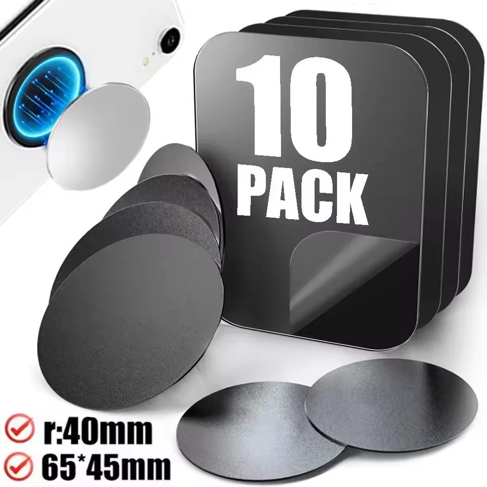 Phone Accessories Holder Car - แผ่นโลหะสำหรับที่วางโทรศัพท์ในรถยนต์แบบแม่เหล็ก แผ่นเหล็กบางสำหรับติดแม่เหล็ก ใช้กับแท็บเล็ต โต๊ะทำงาน ที่วางโทรศัพท์ในรถยนต์ รูปทรงกลม